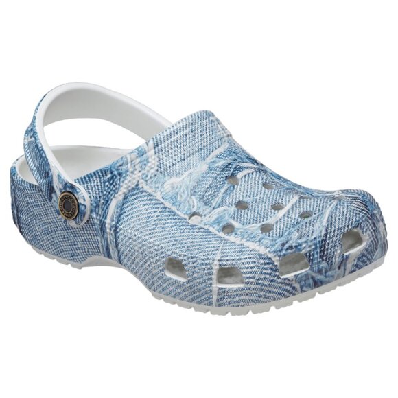 Crocs Women's Adult Classic Denim Clog White Blue Size 5-10 NEW - Picture 2 of 3